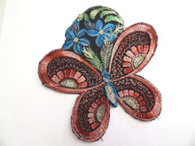 UpperDutch:Sewing Supplies,Butterfly Applique Flower applique, 1930s vintage embroidered applique. Vintage floral patch, sewing supply, silk patch.