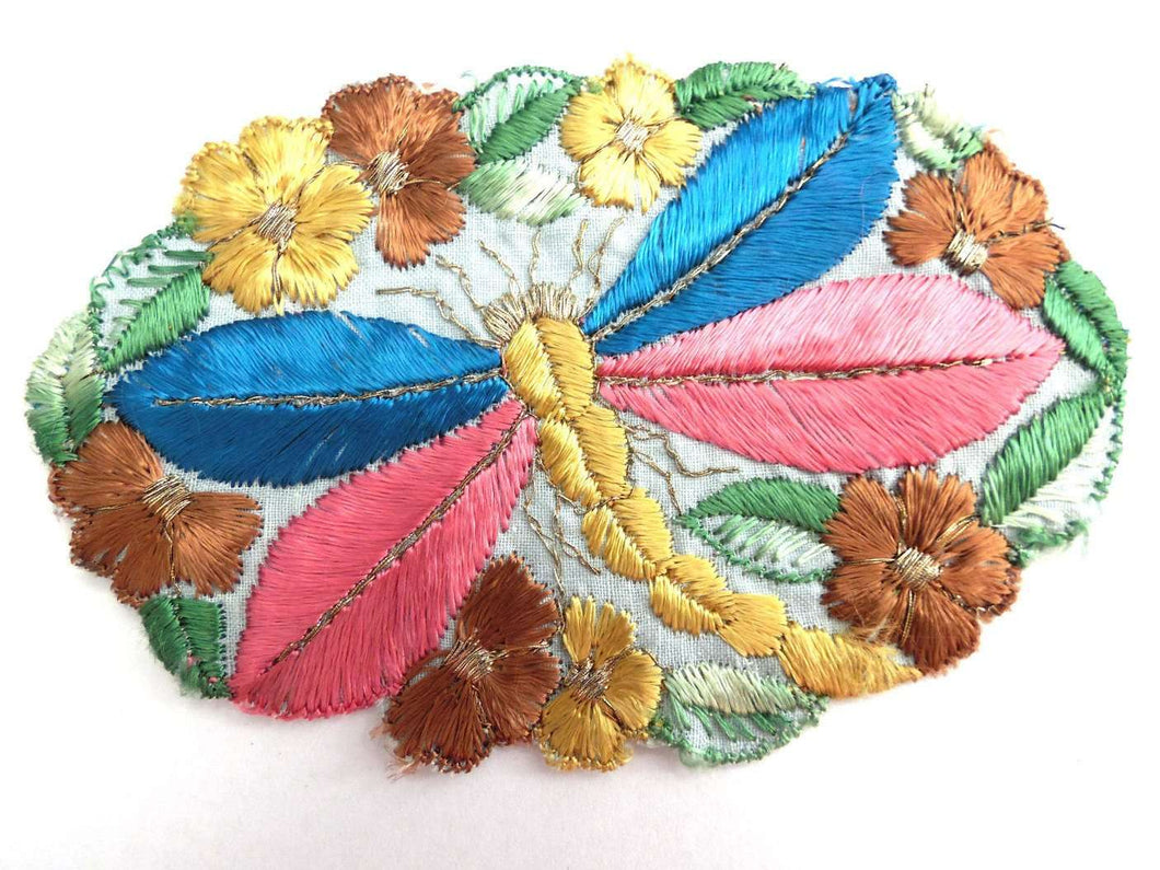 UpperDutch:Sewing Supplies,Dragonfly Applique, 1930s vintage embroidered dragonfly applique. Vintage patch, sewing supply. Applique, Crazy quilt.