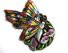 UpperDutch:Sewing Supplies,Antique Applique butterfly applique, 1930s vintage embroidered applique. Vintage floral patch, sewing supply.