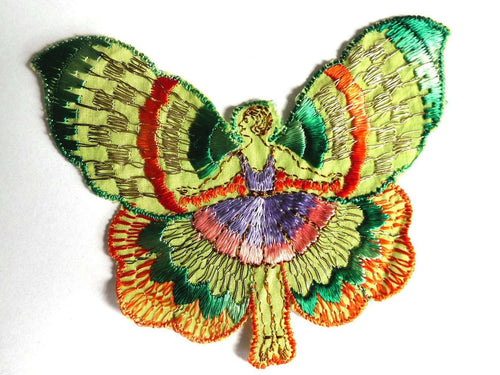 UpperDutch:Sewing Supplies,Applique, fairy, butterfly applique, 1930s vintage embroidered applique. Vintage patch, sewing supply.