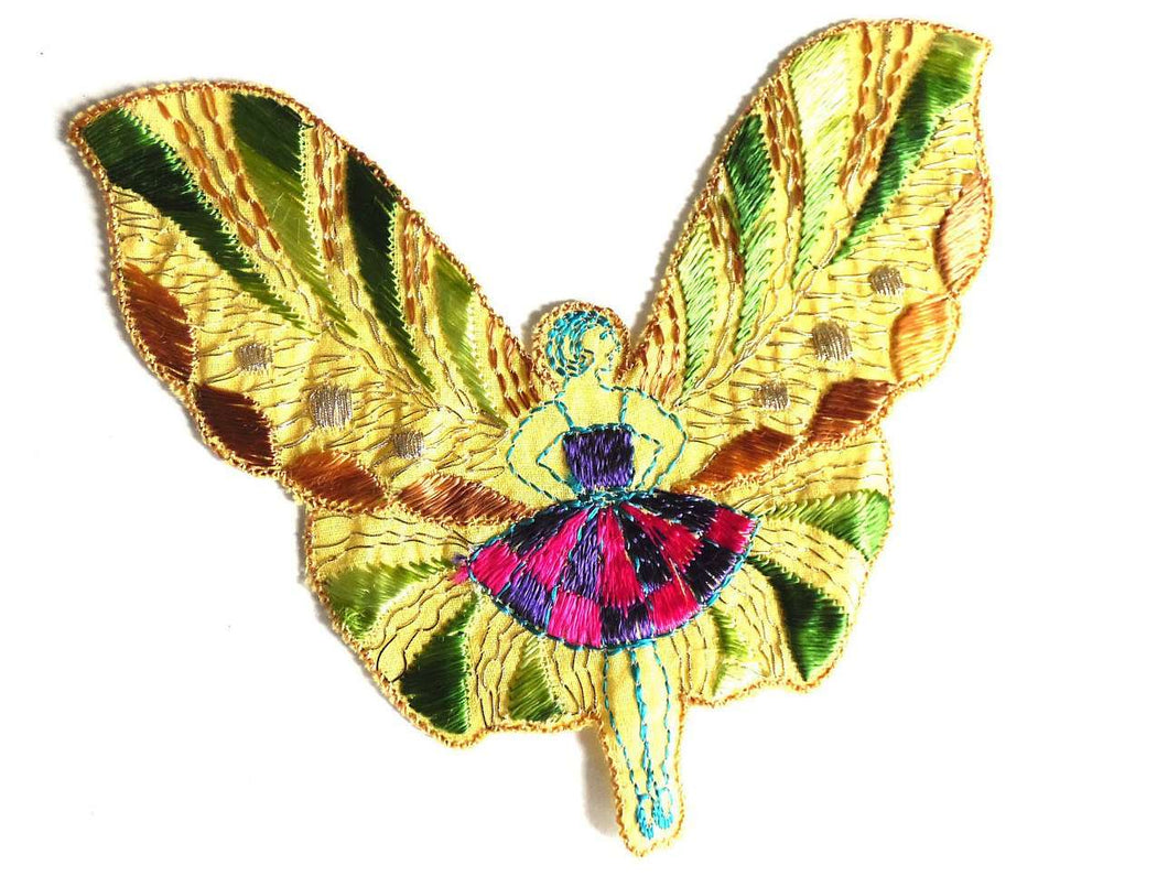 UpperDutch:Sewing Supplies,Antique Applique, fairy, butterfly applique, 1930s vintage embroidered applique. Vintage patch, sewing supply.