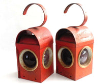 UpperDutch:Home and Decor,Set of 2 Vintage Chalwyn Lanterns Kerosene Red Railroad Lanterns, Danger Lights, Made in England, Industrial Lanterns.