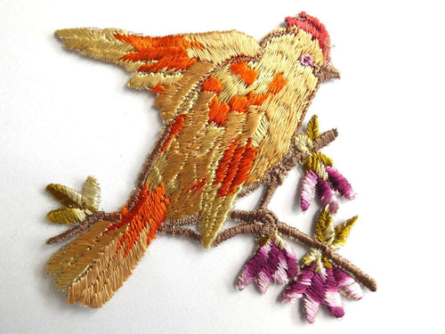 UpperDutch:Sewing Supplies,Bird Applique 1930s Vintage Embroidered Bird and Flowers applique. Vintage patch, sewing supply.