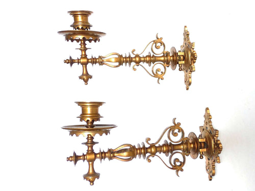 UpperDutch:Candelabras,Piano Sconses Set of 2 Massive Antique Solid Brass Victorian Piano Candelabra,  piano candle holder, Wall sconce.