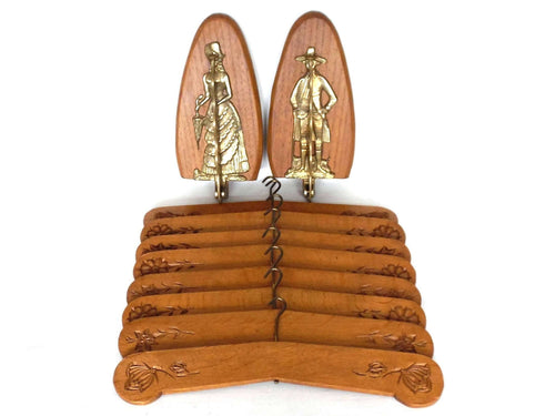 UpperDutch:Home and Decor,Set of 2 Antique Folding hooks for up to six hangers incl 8 original Hangers. Brass hook for clothes hangers, Foldable Wall Hook