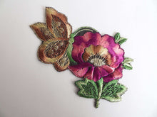 UpperDutch:Sewing Supplies,Antique Applique butterfly on flower applique, 1930s vintage embroidered applique. Vintage floral patch, sewing supply.