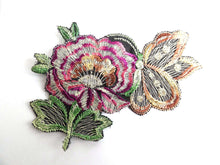 UpperDutch:Sewing Supplies,Antique Applique butterfly on flower applique, 1930s vintage embroidered applique. Vintage floral patch, sewing supply.