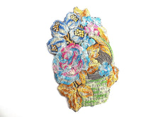 UpperDutch:Sewing Supplies,Flower basket applique, 1930s vintage embroidered applique.