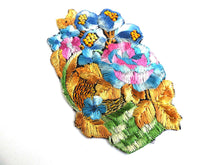 UpperDutch:Sewing Supplies,Flower basket applique, 1930s vintage embroidered applique.