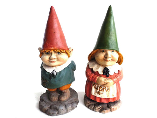 UpperDutch:Gnomes,Set of 2 Gnome Figurines, Original Poortvliet figurines.  Collectible Rare gnome kids of David and Lisa the Gnome.