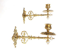 UpperDutch:Candelabras,Piano Sconces, Pair Vintage Solid Brass Victorian Piano Candle holders, Set piano candle holders, candle wall sconce.
