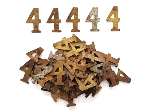 UpperDutch:Numbers,ONE Antique Four, Number 4, Authentic Shabby Brass Number Four. Room number / Table number