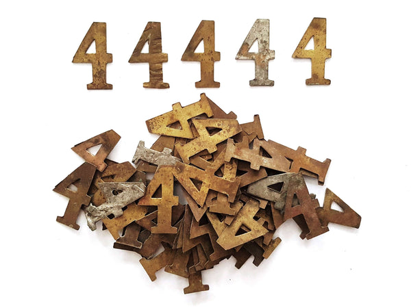 UpperDutch:Numbers,ONE Antique Four, Number 4, Authentic Shabby Brass Number Four. Room number / Table number