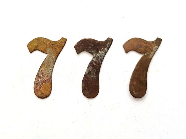 UpperDutch:Numbers,ONE Antique Seven, Number 7, Authentic Shabby Brass Number Seven. Room number / Table number