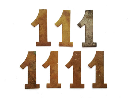 UpperDutch:Numbers,ONE Antique One, Number 1, Authentic Shabby Brass Number one. Room number / Table number