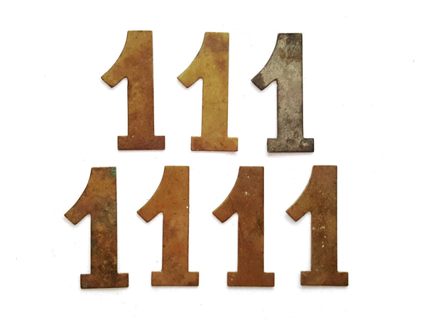 UpperDutch:Numbers,ONE Antique One, Number 1, Authentic Shabby Brass Number one. Room number / Table number