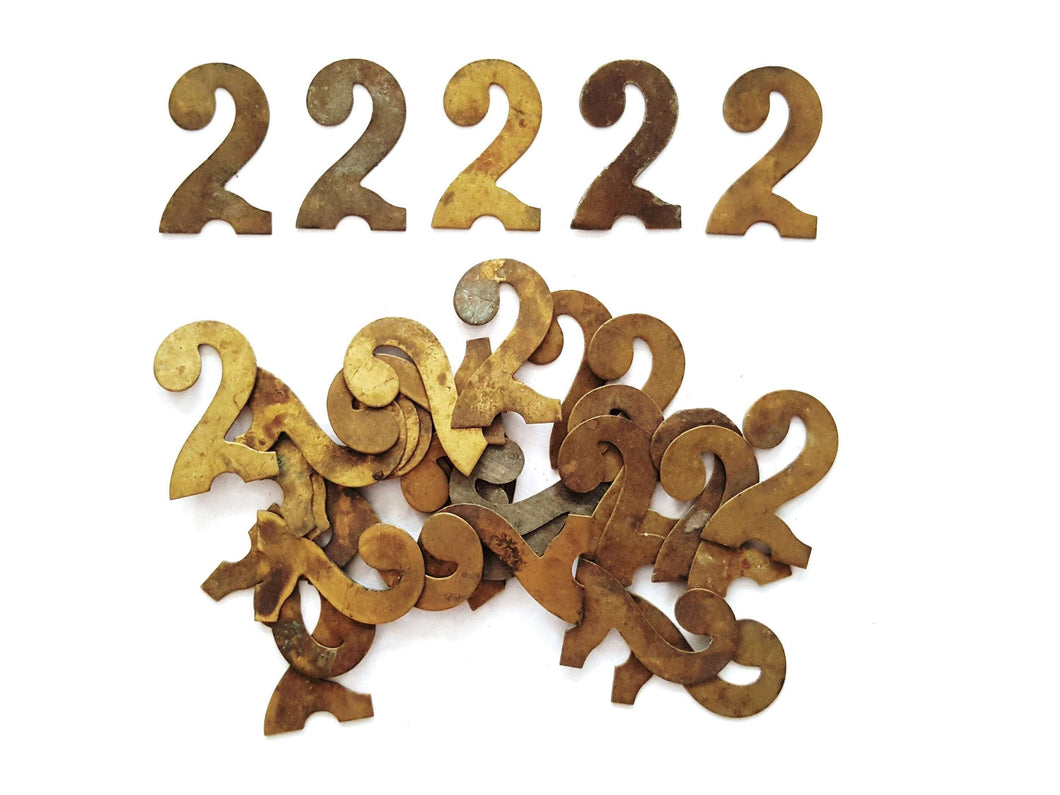 UpperDutch:Numbers,ONE Antique Two, Number 2, Authentic Shabby Brass Number Two. Room number / Table number