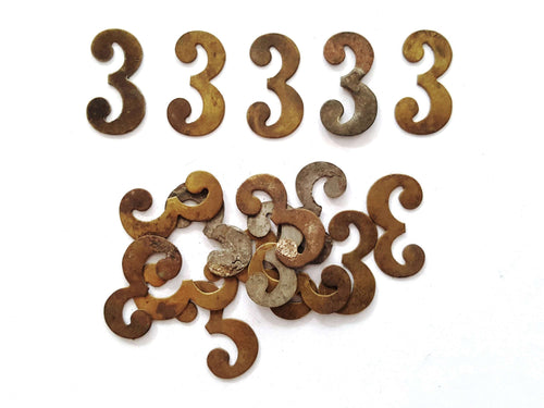 UpperDutch:Numbers,ONE Antique Three, Number 3, Authentic Shabby Brass Number Three. Room number / Table number