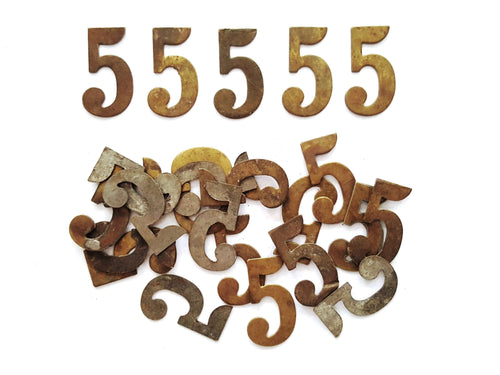 UpperDutch:Numbers,ONE Antique Five, Number 5, Authentic Shabby Brass Number Five. Room number / Table number