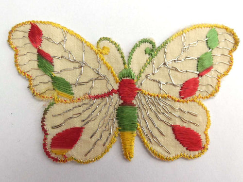 UpperDutch:Sewing Supplies,Butterfly applique, 1930s vintage embroidered applique. Vintage patch, sewing supply. Applique, Crazy quilt.