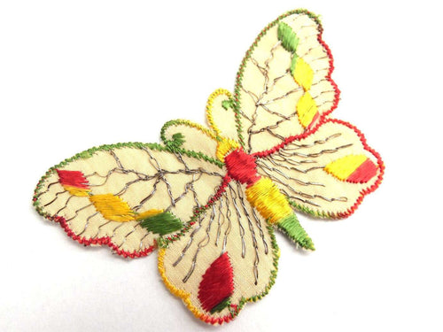 UpperDutch:Sewing Supplies,Butterfly applique, 1930s vintage embroidered applique. Vintage patch, sewing supply. Applique, Crazy quilt.
