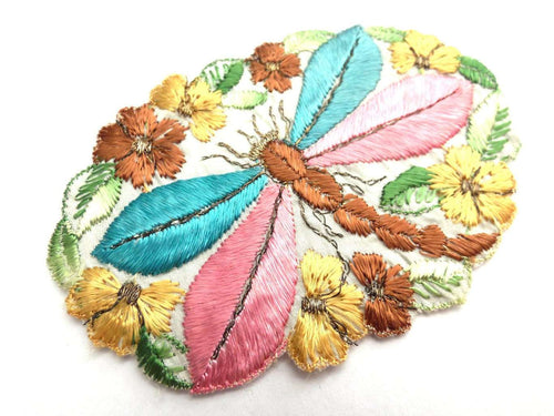 UpperDutch:Sewing Supplies,Dragonfly Applique, 1930s vintage embroidered dragonfly applique. Vintage patch, sewing supply. Applique, Crazy quilt.