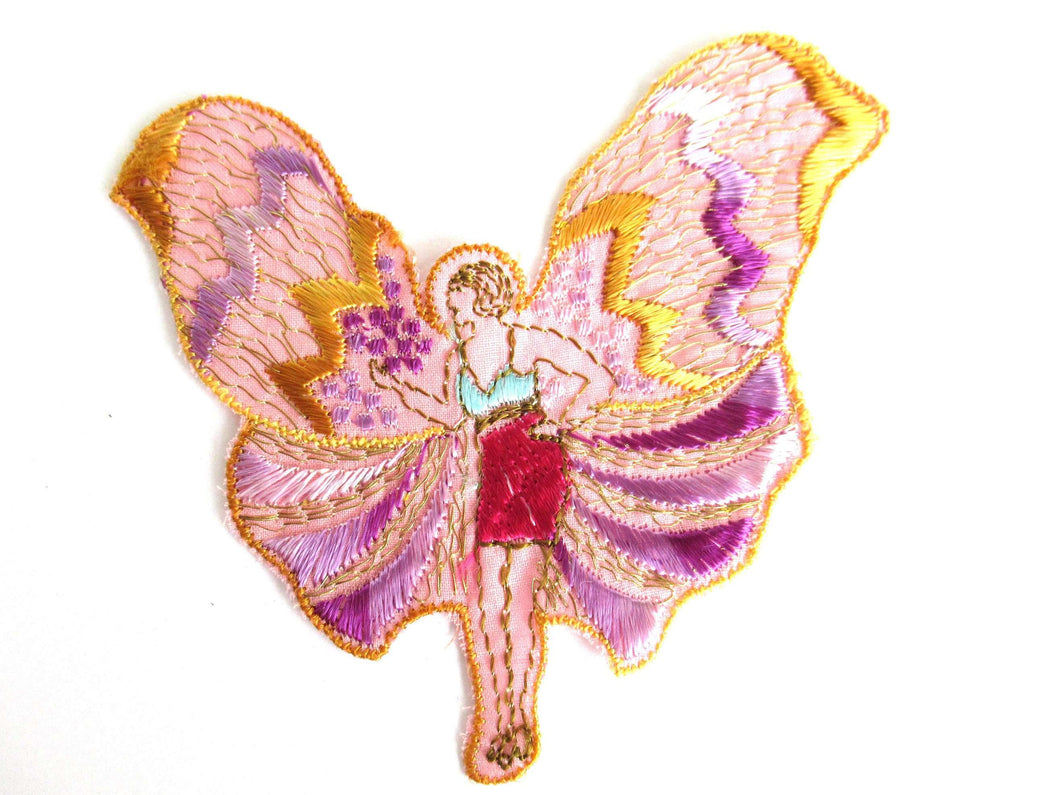 UpperDutch:Sewing Supplies,Fairy Applique, butterfly applique, 1930s vintage embroidered applique. Vintage patch, sewing supply.