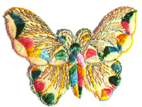 UpperDutch:Sewing Supplies,Applique 1930s vintage embroidered butterfly applique. Vintage patch, sewing supply. Applique, Crazy quilt.