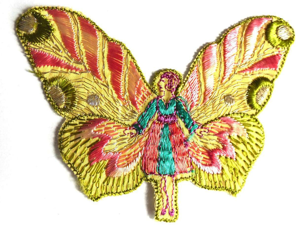 UpperDutch:Sewing Supplies,Fairy Applique butterfly applique, 1930s vintage embroidered applique. Vintage patch, sewing supply.