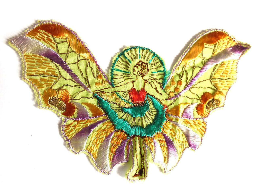 UpperDutch:Sewing Supplies,Applique fairy, butterfly applique, 1930s vintage embroidered applique. Vintage patch, sewing supply.