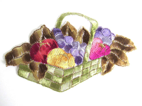 UpperDutch:Sewing Supplies,Fruit basket applique, 1930s vintage embroidered applique. Vintage patch, sewing supply.