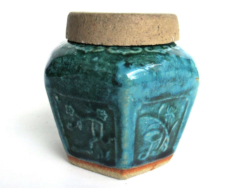 UpperDutch:Ginger Jar,Ginger Jar, Antique Green Glazed Ginger Jar with lid, Collectible pottery.