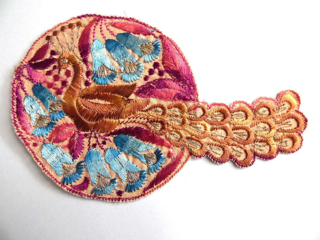 UpperDutch:Sewing Supplies,Peacock Bird Applique, 1930s Vintage Embroidered Peacock applique, application, patch. Vintage patch, sewing supply.
