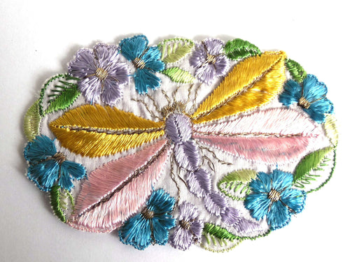 UpperDutch:Sewing Supplies,Dragonfly Applique 1930s vintage embroidered dragonfly applique. Vintage patch, sewing supply. Applique, Crazy quilt.