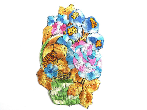 UpperDutch:Sewing Supplies,Flower basket applique, 1930s vintage embroidered applique.