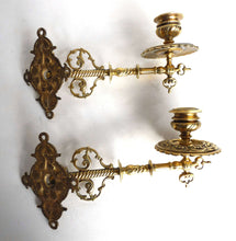 UpperDutch:Candelabras,Piano Sconces, Pair Vintage Solid Brass Victorian Piano Candle holders, Set piano candle holders, candle wall sconce.