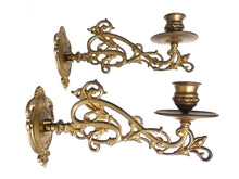 UpperDutch:Candelabras,Pair Vintage Solid Brass Victorian Piano Candelabra, Set piano candle holders, candle wall sconce. Old lighting, antique decor.