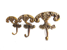 UpperDutch:Hooks and Hardware,Set of 3 pcs Solid Brass Ornate Wall hook, Coat hook, Victorian Style hook made in Italy, Coat rack supply, storage supply.