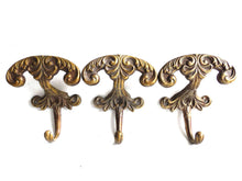 UpperDutch:Hooks and Hardware,Set of 3 pcs Solid Brass Ornate Wall hook, Coat hook, Victorian Style hook made in Italy, Coat rack supply, storage supply.