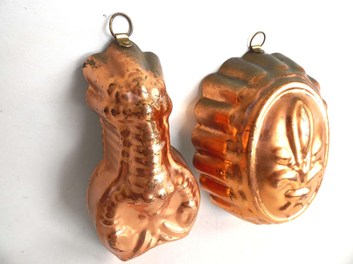 UpperDutch:,Set of 2 pcs Vintage Brass Molds, Vintage Copper Jelly Mold, Pudding mold. Kitchen Decor.