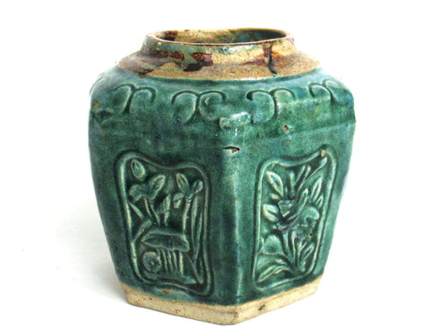 UpperDutch:Ginger Jar,Ginger Jar, Vintage Green Glazed Ginger Jar, Collectible pottery.