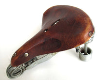 UpperDutch:Home and Decor,Antique Leather Lepper Primus bicycle saddle Made in Holland, antique leather bicycle seat, wide bicycle saddle.