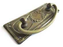 UpperDutch:Hooks and Hardware,1 (ONE) NOS Brass Antique Drawer Handle with laurel, Old cabinet pull escutcheon, hanging pull.