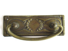 UpperDutch:Hooks and Hardware,1 (ONE) NOS Brass Antique Drawer Handle with laurel, Old cabinet pull escutcheon, hanging pull.