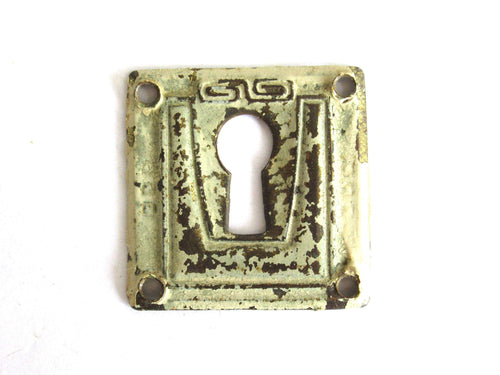 UpperDutch:Hooks and Hardware,1 (ONE) Keyhole cover, shabby, chipped paint, key hole frame, Vintage metal Escutcheon. Art Deco