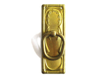UpperDutch:Hooks and Hardware,1 (ONE) Old cabinet pull escutcheon with laurel design. NOS Brass Antique Drawer Handle with hanging pull. Restoration hardware.