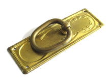 UpperDutch:Hooks and Hardware,1 (ONE) Old cabinet pull escutcheon with laurel design. NOS Brass Antique Drawer Handle with hanging pull. Restoration hardware.