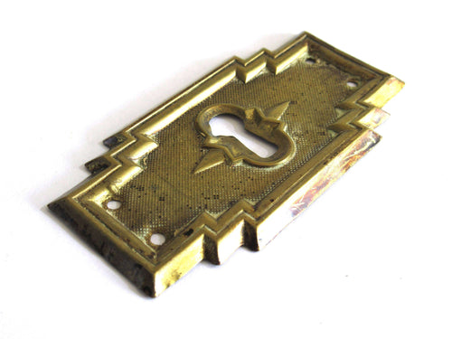 UpperDutch:Hooks and Hardware,Authentic Shabby antique Art Deco Keyhole cover, Stamped Escutcheon, keyhole plate.