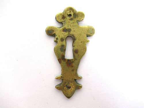 UpperDutch:,Primitive Solid Brass Keyhole plate, cover, escutcheon, key hole frame. Keyhole Cover.