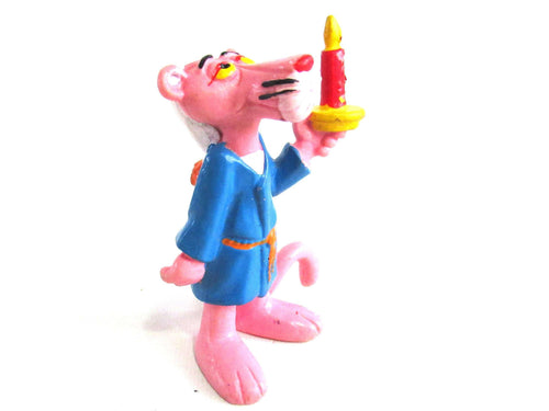 UpperDutch:,Pink Panther in Bathrobe holding a Candle Pvc Figurine Bully 1983 United Artists West Germany.